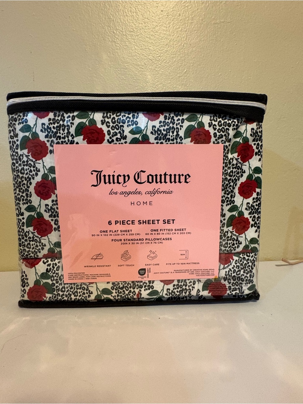 Juicy Couture Rose Leopard 6-Piece Sheet Set - Queen